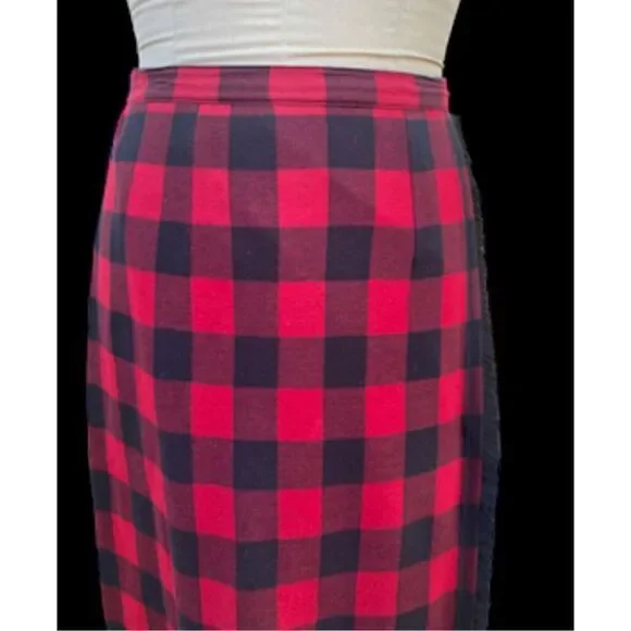 Bechamel Buffalo Plaid Skirt Pull-On Fringe Detail Sz S Vintage - Picture 6 of 10